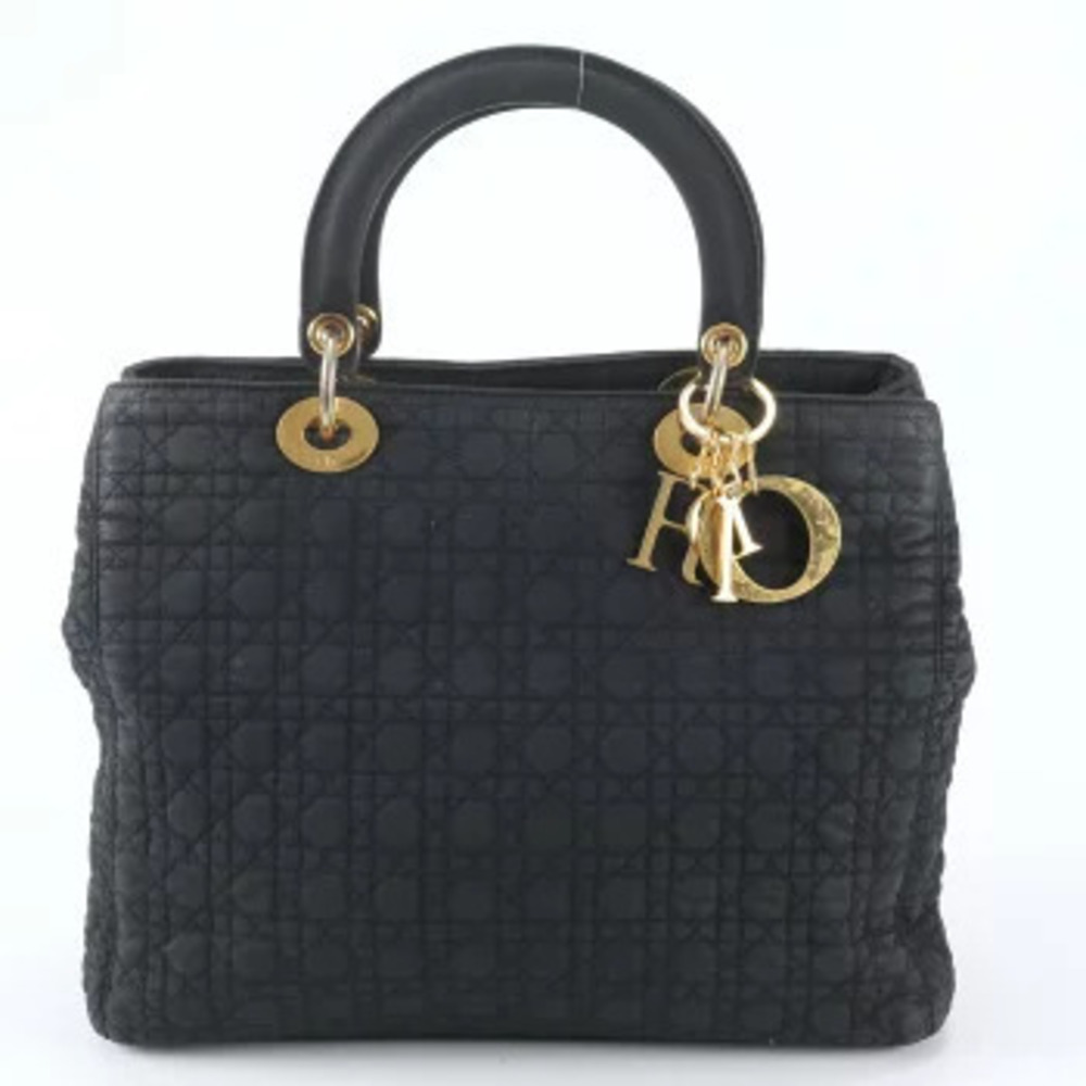Christian Dior Cannage Tote Bag Uim Leather Black